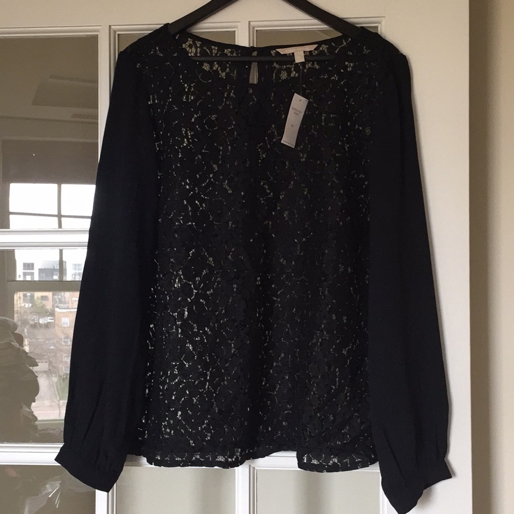 BR NWT sheer black lace long sleeve blouse